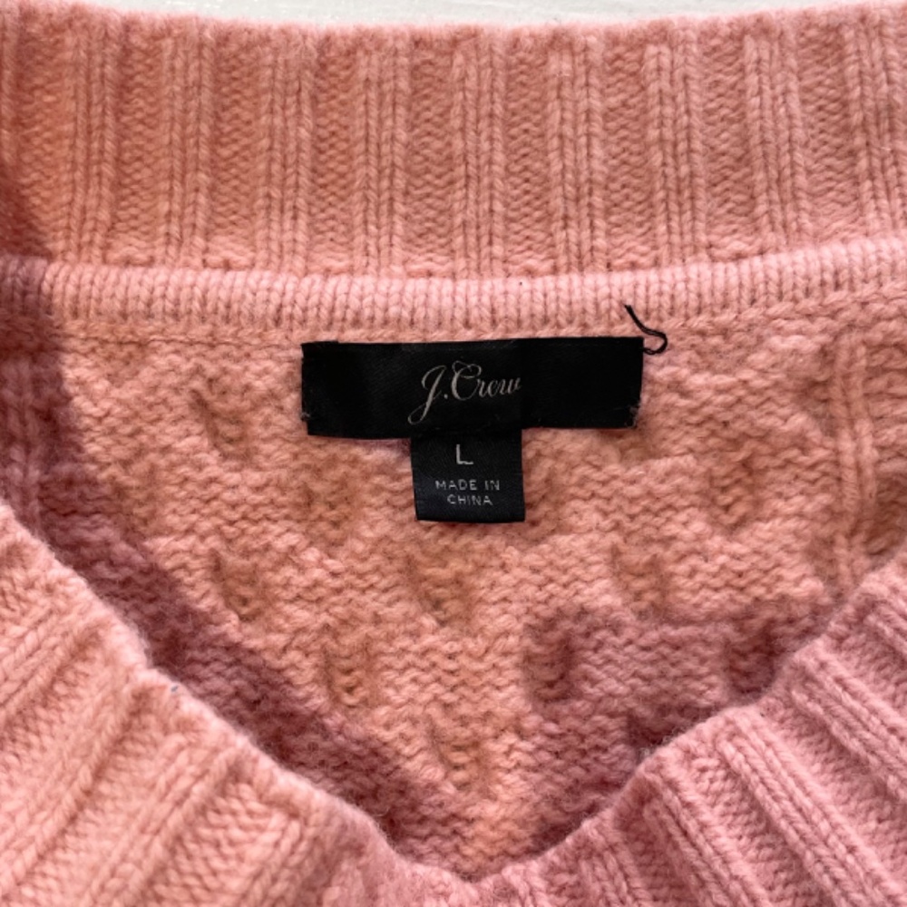 J Crew Cable Knit Patchwork Wool Blend Tunic Sweater K2428 Seashell Pink Large - Picture 14 of 16